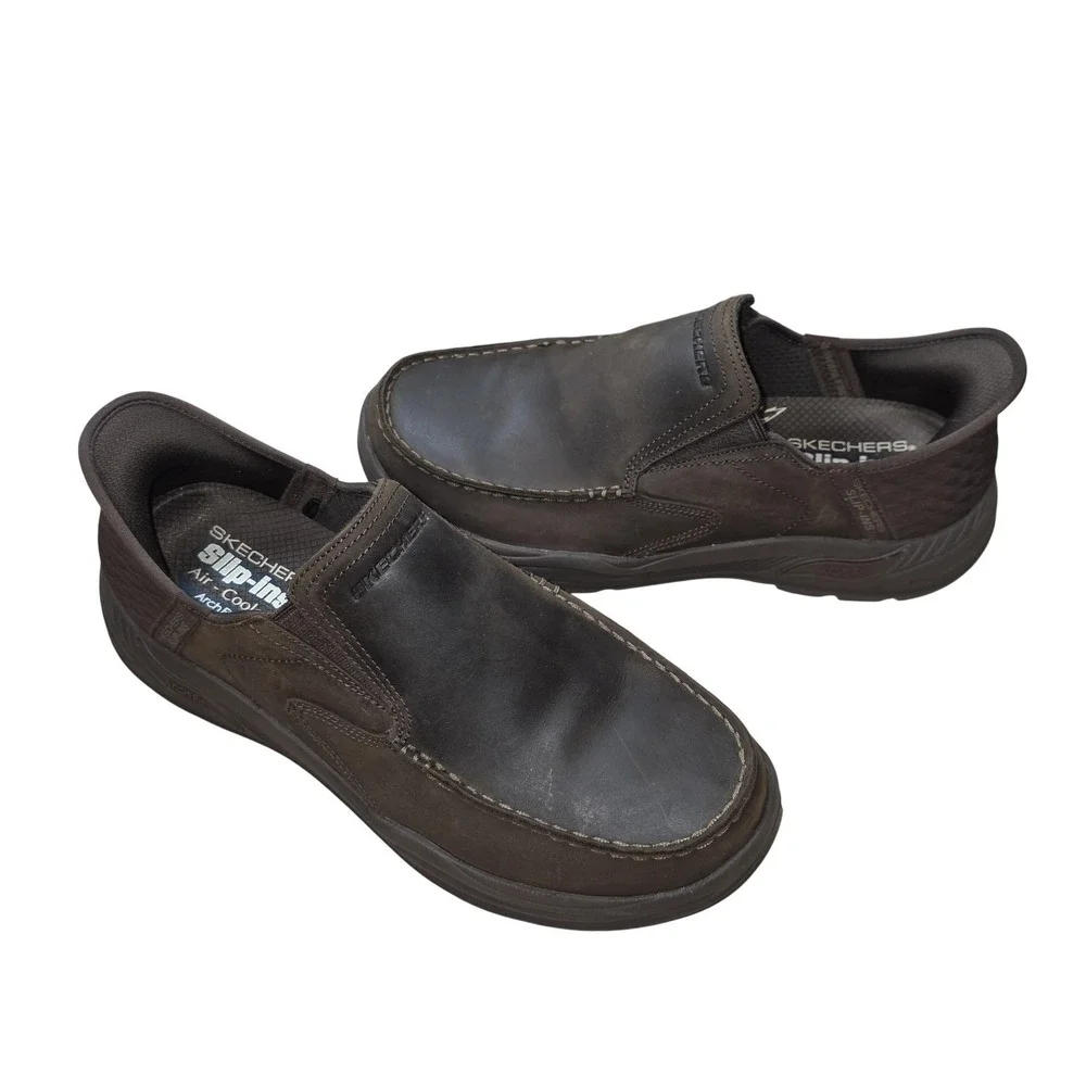 Skechers Slip-ins Shoes Mens Size 9 W Brown Leather Slip On Comfort SN 205204/WW